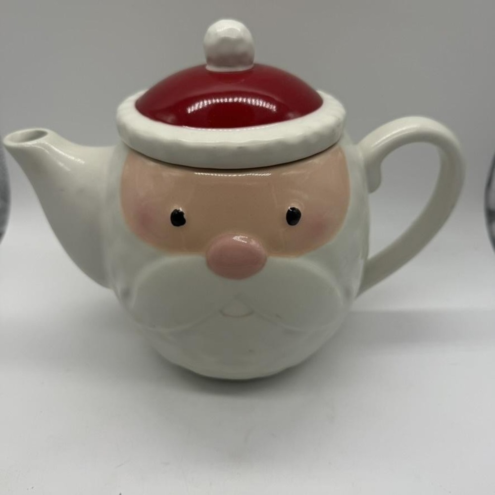 Hallmark Santa Claus Ceramic Teapot Christmas Holiday Red Hat Lid Microwave Safe
